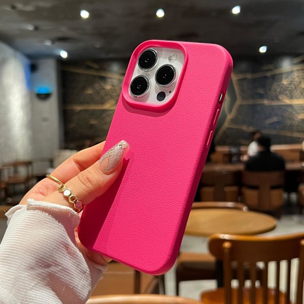 Etui til iPhone 15 [Rose rød] Imitationslæder litchi mønster blød skal Pebbled Full-Body blødt PU læder