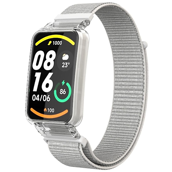 Silver Silver PC-fodral + Nylon Loop-rem kompatibel med Xiaomi Mi Band 7 Pro