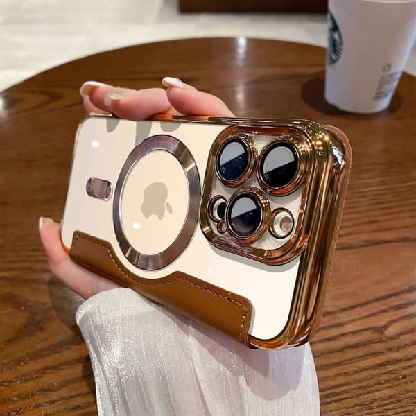 Etui til iPhone 14Promax Champagne Gull Flip Magnetisk Plating