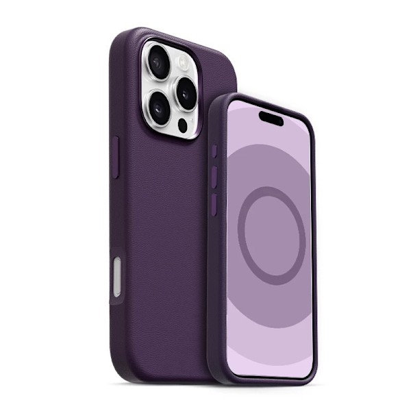 Etui til iPhone 16plus knaphulning + magnetisk læderanimation + LOGO Mørk lilla læder Magnetisk pop-up officiel high-end