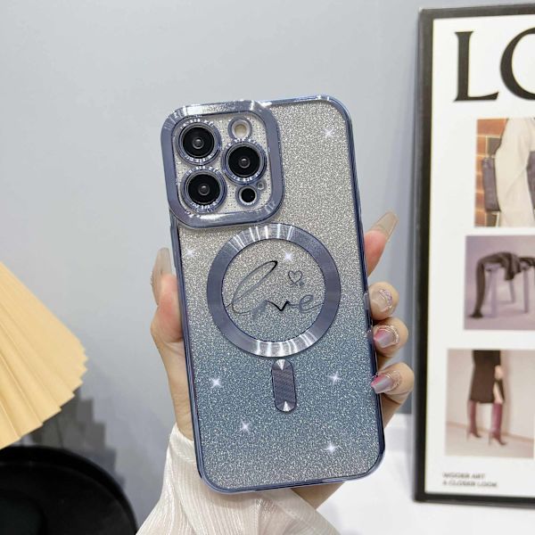 Etui til iPhone 15 E Glitter Magnetisk Blå Noz35552