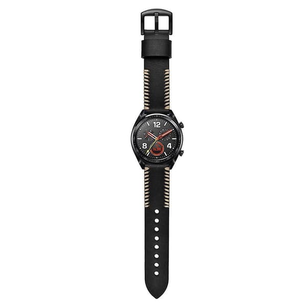 Sort Sort kompatibel med Huawei Watch Gt2e Gt2 46mm læderrem