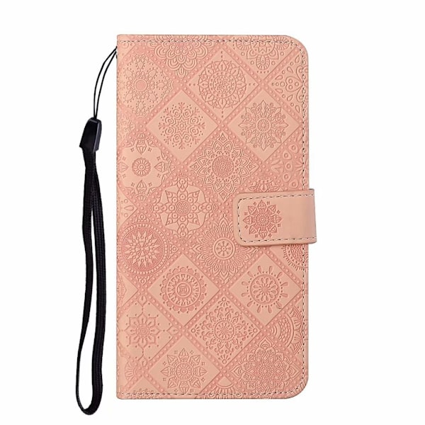 Etui til iPhone 15 Pro Rosaguld 3D Præget Etnisk Tegnebog med Kortholder Flip Præget