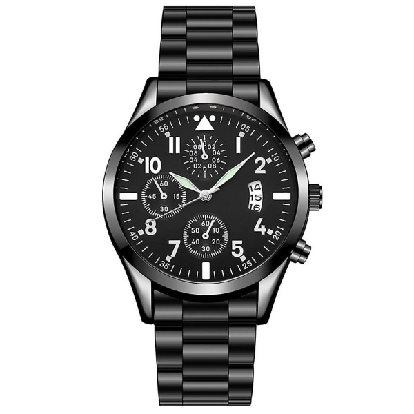 Quartz Armbandsur Classic Calendar Herr Business Steel Watch 01 Black-Black