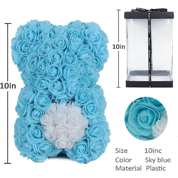 Rosbjörn med låda - Konstgjorda blommor Ros Teddybjörn - Rosbjörnen Blue