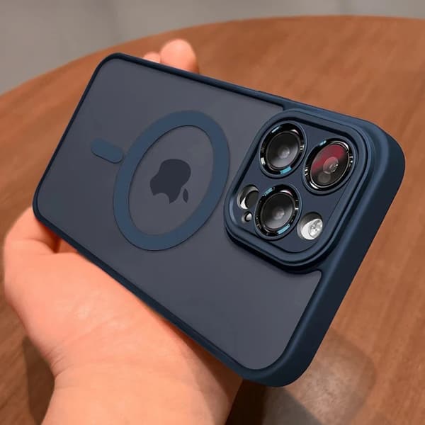 Fodral för iPhone 13 Pro Max Frostat Magnetisk Linsdetalj Orange Mörkblå