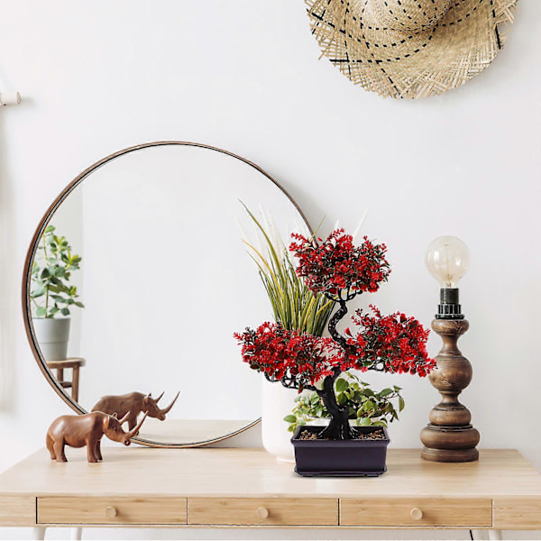 Konstgjord Bonsaiträd Falsk Växt i Kruka Faux Bonsai Krukväxt Ornament för Inomhus Hemmakontor Utomhus Trädgård