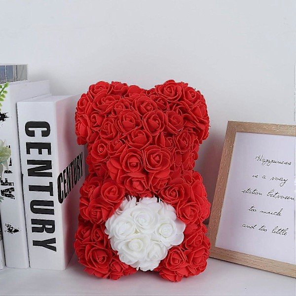 Rosbjörn med låda - Konstgjorda blommor Ros Teddybjörn - Rosbjörnen Red