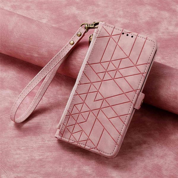 Etui til iPhone 16E / SE 2025 / SE4 Rosegull [med armbånd] Geometrisk Stropp Flip