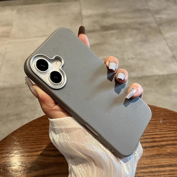 Etui til iPhone 16plus Grå [almindelig læder blød skal] Læderkorn frostet ultratynd Full-Body læder