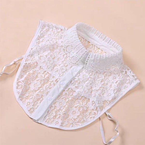 Dame falsk krage Avtakbar halv Chiffon Matchende Skjorte Fas White lace woven collar-average size