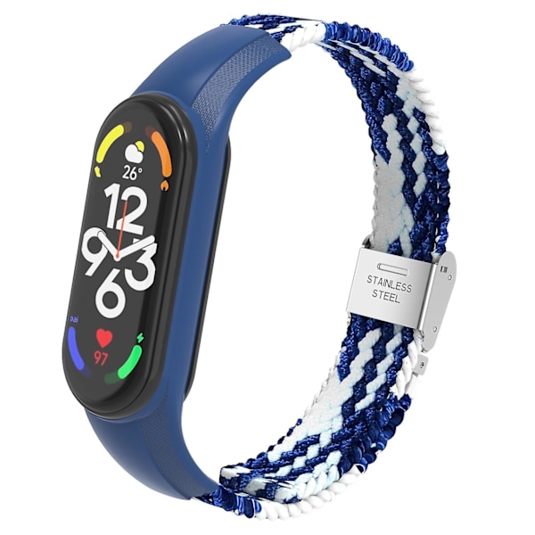Blå Hvid Blå Hvid Nylon Flettet Urrem kompatibel med Xiaomi Mi Band 7