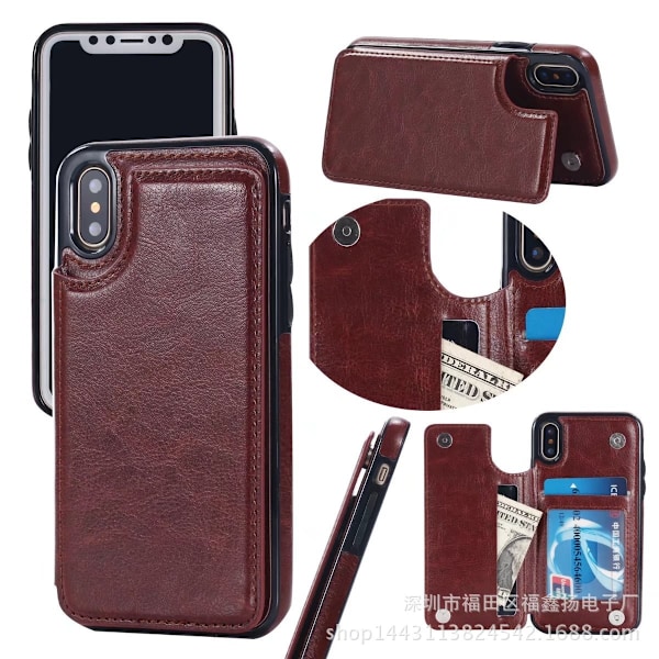 Etui til iPhone 15 Plus brun Flip Lommebok med Kortholder