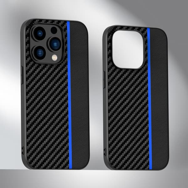 Etui til iPhone 14 Pro Max Blå Karbonfiber Kevlar ultratynn