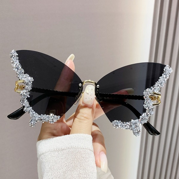 Stor ram Diamond Butterfly Solglasögon Retro Glasögon Högklassiga solglasögon UV-skydd Classic black