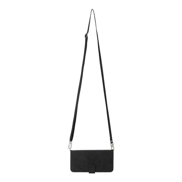 Etui til iPhone 14 Plus Sort + skulderrem Soft-Touch 3D Præget Wallet med Kortholder Flip