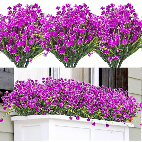 12 Bunter Kunstige Utendørs Blomster, UV-bestandig for Innendørs og Utendørs Hjemmeinnredning (Fuksia)