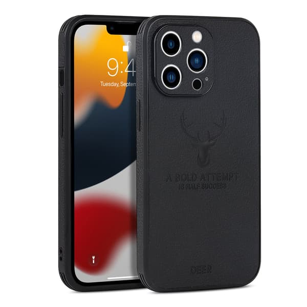 Fodral för iPhone 14pro svart Älg läder rak kant läder