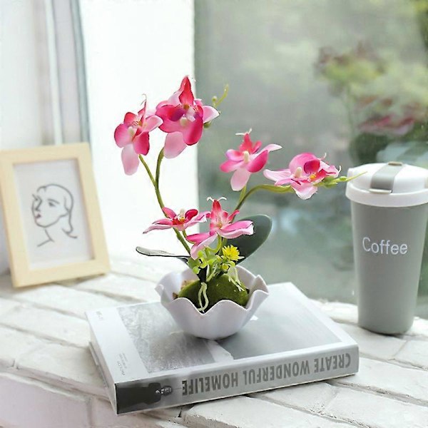 Konstgjord Blomma Fjärilsorkidé Verklighetstrogen Bonsai Trädgård Hem Fest Dekoration Pink