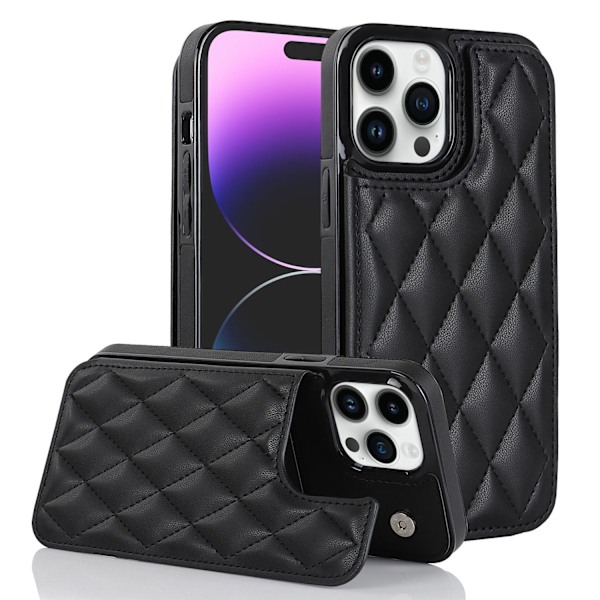 Fodral för iPhone 15PLUS svart Dubbelspänne plånbok i läder med korthållare