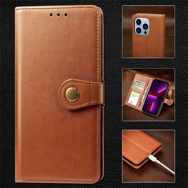 Kotelo iPhone 15 Pro ruskea Flip business -puhelimelle
