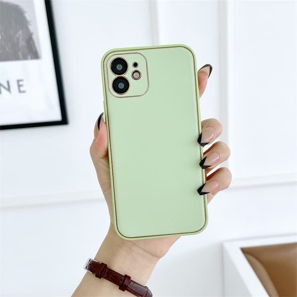 Fodral för iPhone 14 Matcha Grön lädertextur elektroplätering Full-Body Lyx