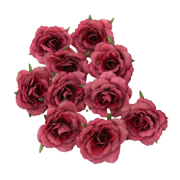 10 stk./sæt Simulationsblomsterhoved Levende Langtidsholdbar Multifunktionel Kunstige Roseblomsterhoveder til Bryllup Wine Red