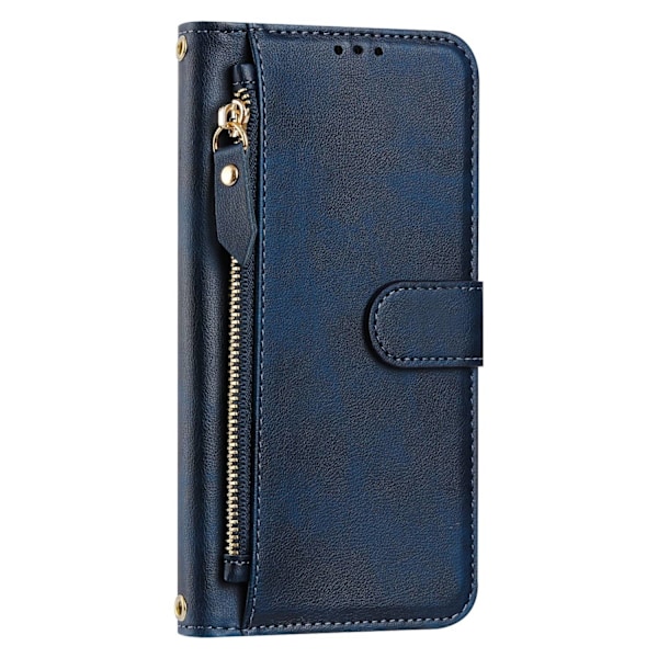 Etui til iPhone 14max blå Plain Doka lynlås Wallet med kortholder Wallet med kortholder
