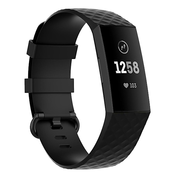 Sort Sort 18mm Sølvfarvet Spænde TPU Armbåndsrem Urrem kompatibel med Fitbit Charge 4 / Charge 3 / Charge 3 Se, Størrelse: S