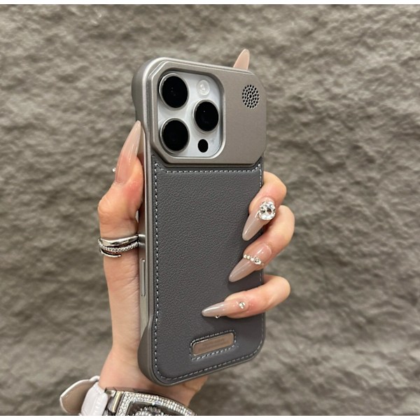 Fodral för iPhone 14 Pro Max grå Ramlös Aromaterapi Läder Magnetisk Metall