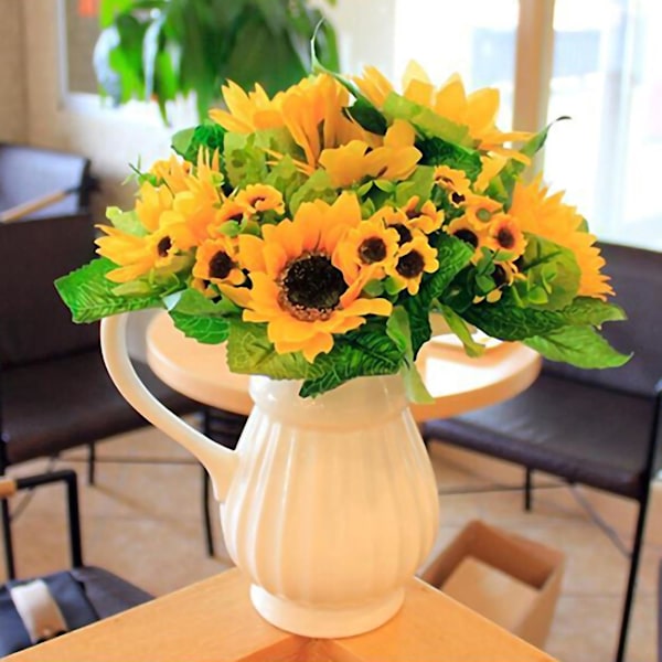 7 Hoveder Kunstig Solsikke Kunstig Silkeblomst Buket Hjem Bryllup Blomsterdekoration