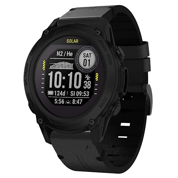 Sort Sort Læder Urrem kompatibel med Garmin Descent G1