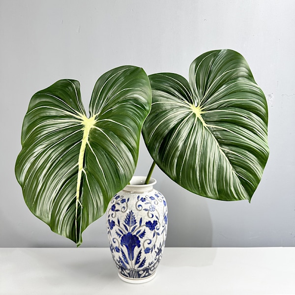 Stor Taktil Monstera Blad Kunstig Grøn Planteindretning i Maillard Farveskema Small Philodendron Small Deep Grain