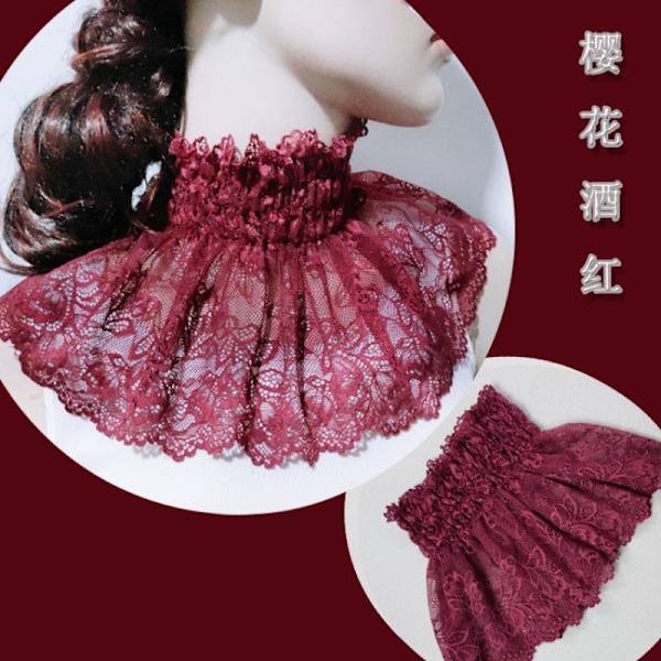 Naisten tekoviulus irrotettava puolipitsi Bana-kaulasuoja Cherry Wine Red 18cm
