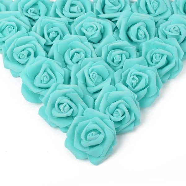 100 stk. Kunstige roser, falske roser, naturtro skumblomsterhoder for DIY-senterstykker og arrangementer Cyan