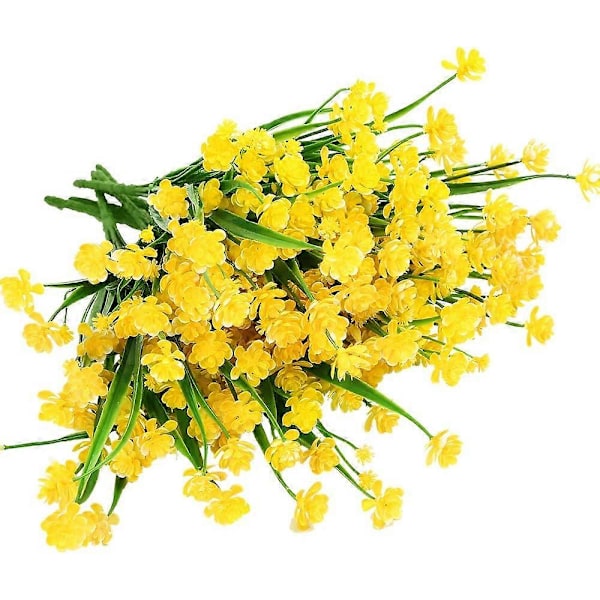 8 Bundter Kunstige Fake Blomster UV-bestandige Buske Planter, Falsk Plastik Grønt Yellow 20