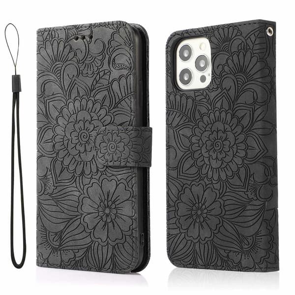 Etui til iPhone 13 Pro Max svart 3D-preget myk magnetisk mote