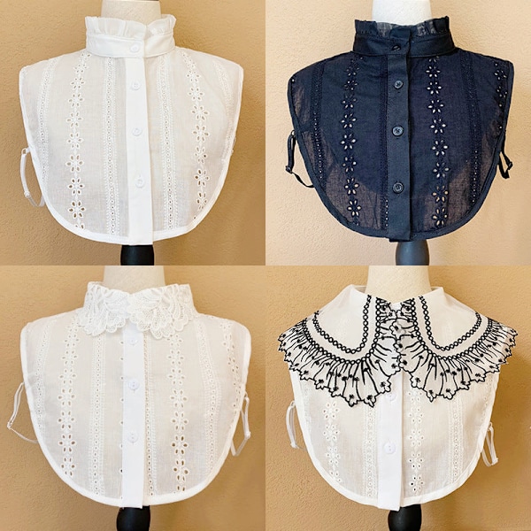 Dame falsk krage Stor Blonde Bluse Krage Hvit Skjorte Avtakbar Cotton base lace collar White D