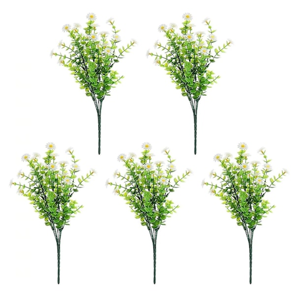 5 stk. Kunstig Blomst UV-bestandig 7 Gren Forår Sommer Simuleret Eucalyptus Chrysanthemum White