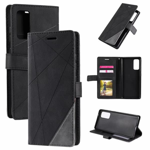 Etui til iPhone 13 sort Soft-Touch Mixed Media Flip Wallet med kortholder