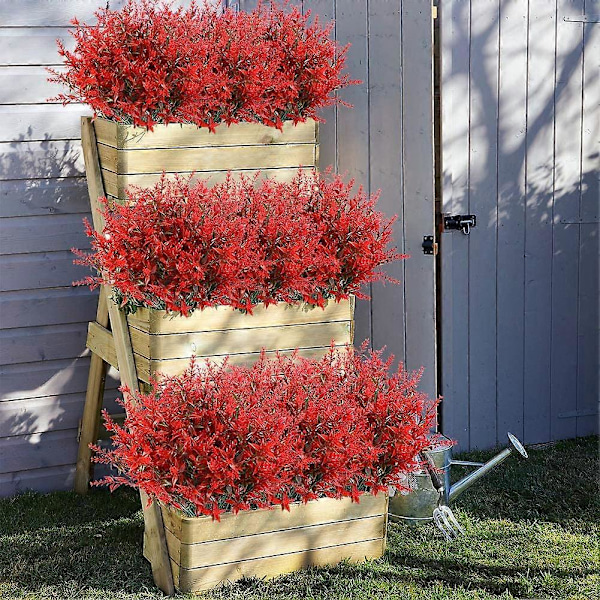 Kunstige Lavendelblomster Planter 8 Stykker, Livagtige UV-resistente Falske Buske Grønne Buske Buket Red 24