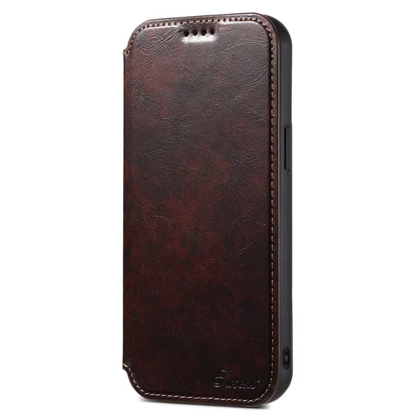 Fodral för iPhone Magnetisk Kortplats Lädertextur Brun Noz31213