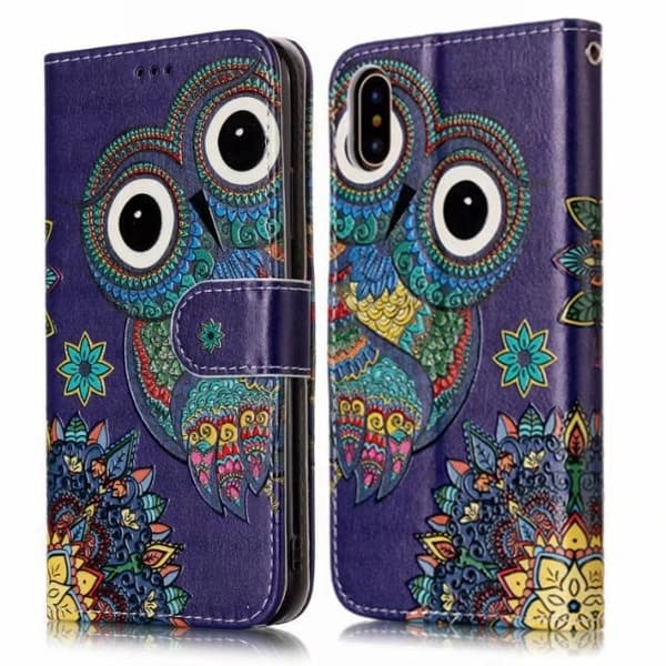 Etui til iPhone 13 Pro ugle Præget Malet Flip Wallet med Kortholder
