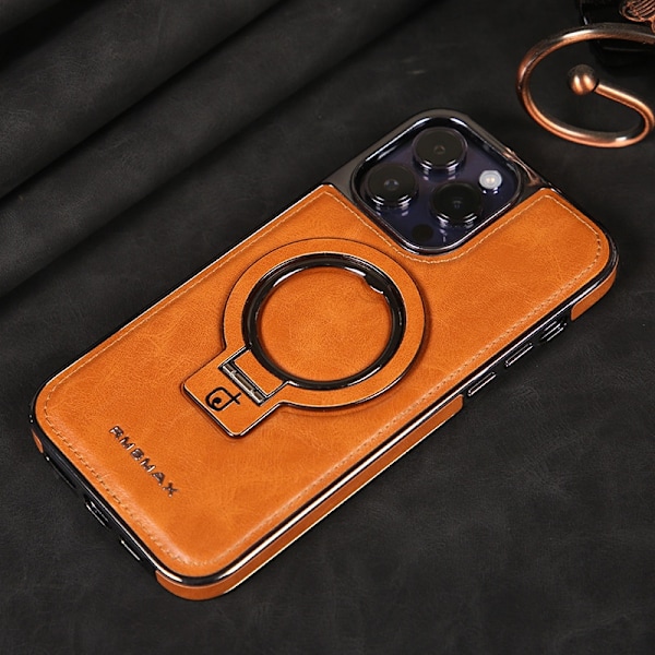 Etui til iPhone 14PLUS Lysebrun [beslag + magnetisk] High-end business læder Magnetisk stativ