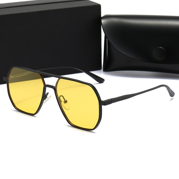 Al-Mg Polarized Solglasögon Män Large Rim Solglasögon Färgskiftande glasögon Black frame yellow film