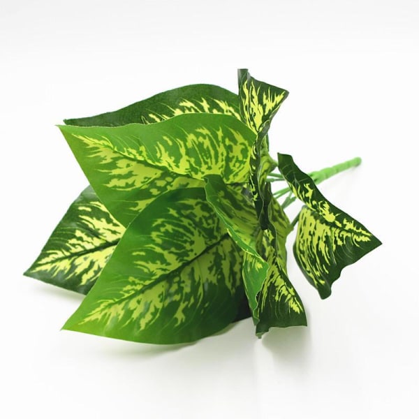 Kunstig Skildpaddeblad Grøn Dekoration - 9-Hoveder Falske Blade til Væg- eller Potteudstillinger Matches the image 9 white spot evergreen