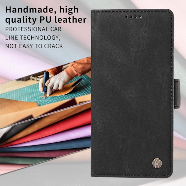 Etui til iPhone 14 svart Soft-Touch Side Buckle Frosted Wallet med kortholder Flip