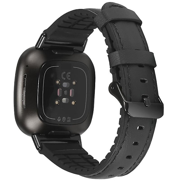 Sort Sort kompatibel med Fitbit Versa 3 Læder + Silikone Urrem
