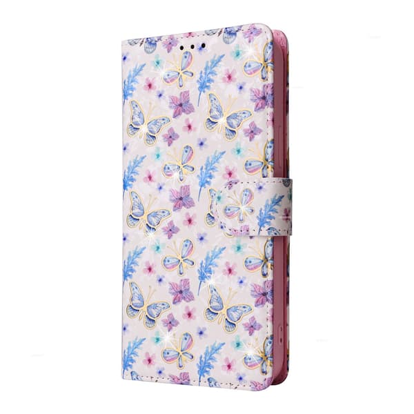 Etui til iPhone 14 MAX/iPhone 14plus Sommerfugl Blomst RFID-Blokerende Varmstempling Pung med Kortholder Flip