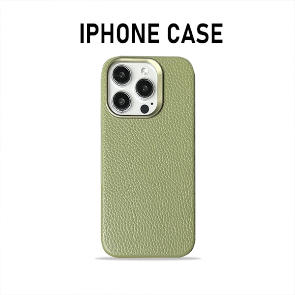 Etui til iPhone 14 Pro, armygrøn, magnetisk, fuld læder, småstenstekstur